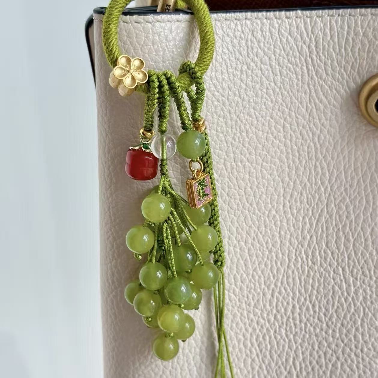 【Fortune Grapes】New Chinese Style Summer Red Grape Charm Keychain for Wealth & Prosperity