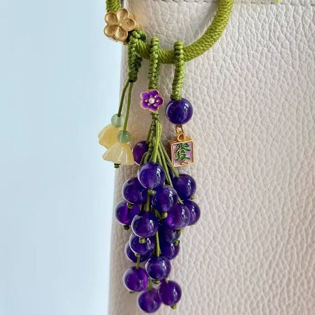 【Fortune Grapes】New Chinese Style Summer Red Grape Charm Keychain for Wealth & Prosperity