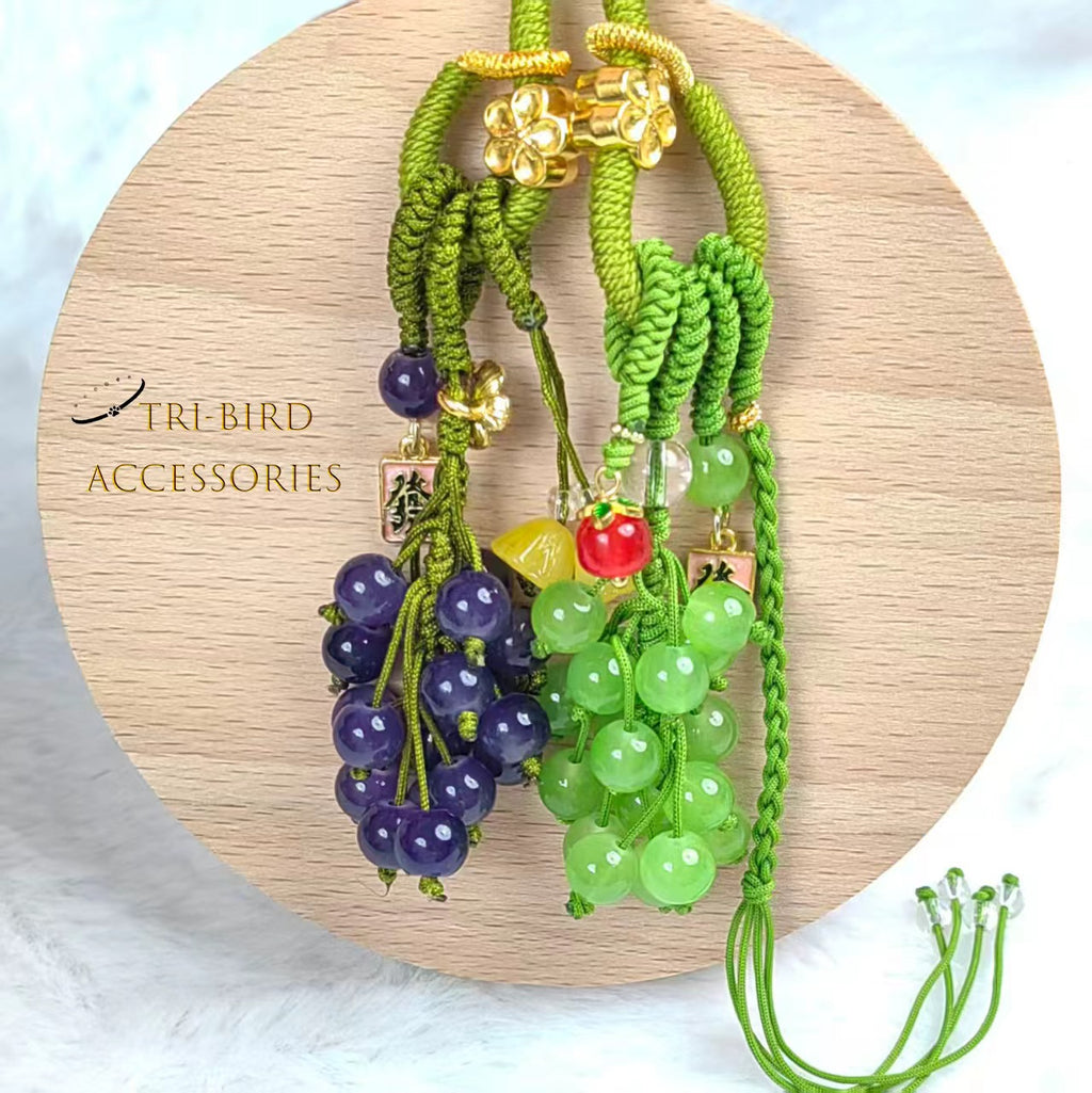 【Fortune Grapes】New Chinese Style Summer Red Grape Charm Keychain for Wealth & Prosperity