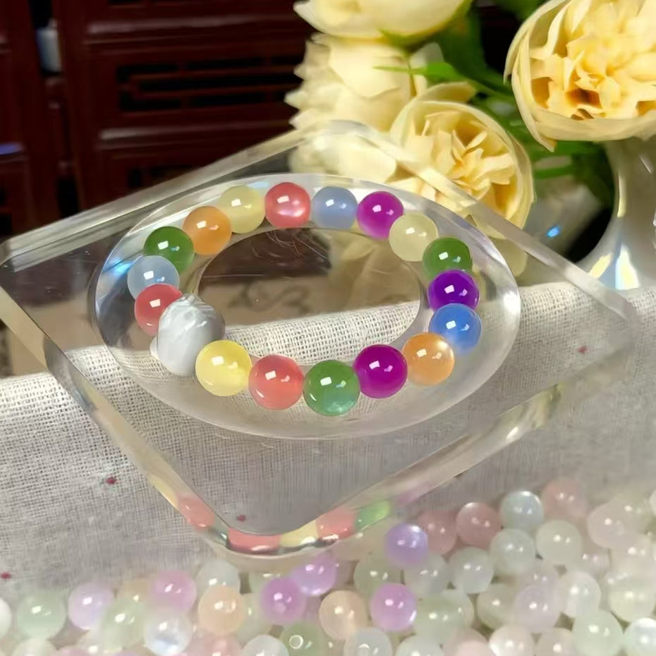 10mm【personal】 UV Color-Changing Beads | Rainbow Craft Spacer Beads | DIY Bracelet Making Bulk | Cat Eye Sun-Activated Glitter Beads