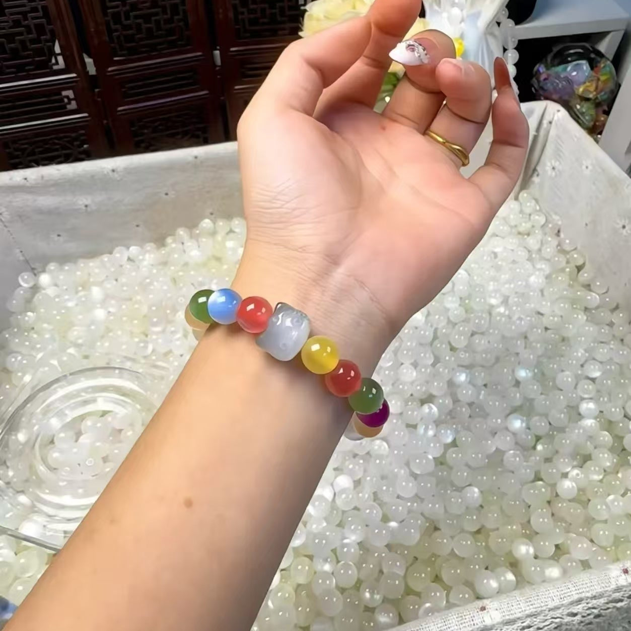 10mm【personal】 UV Color-Changing Beads | Rainbow Craft Spacer Beads | DIY Bracelet Making Bulk | Cat Eye Sun-Activated Glitter Beads