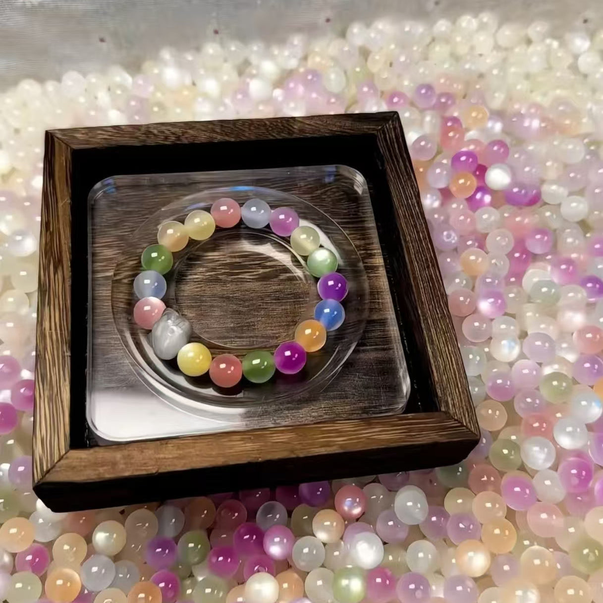 10mm【personal】 UV Color-Changing Beads | Rainbow Craft Spacer Beads | DIY Bracelet Making Bulk | Cat Eye Sun-Activated Glitter Beads